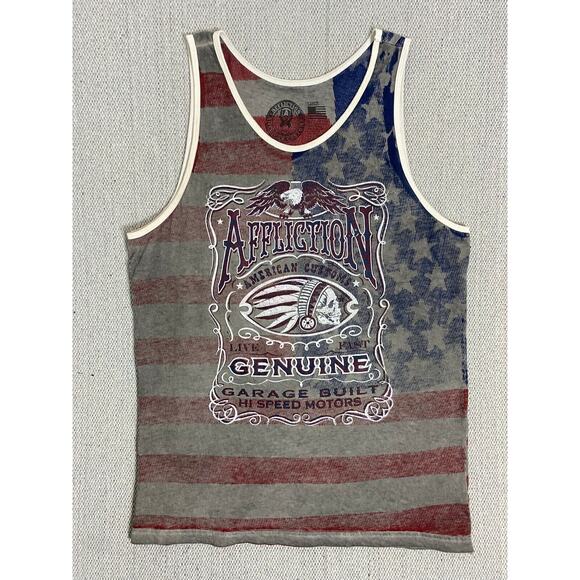 Affliction Tank Top Mens Large American Flag Skull Patriotic - Picture 1 of 9
